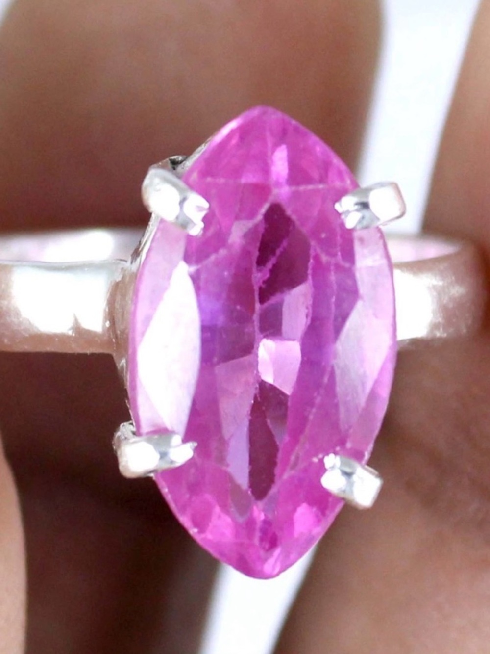 CERTIFIED 10.95 CT NATURAL Kunzite Marquis Cut Solitaire 925 Silver Ring